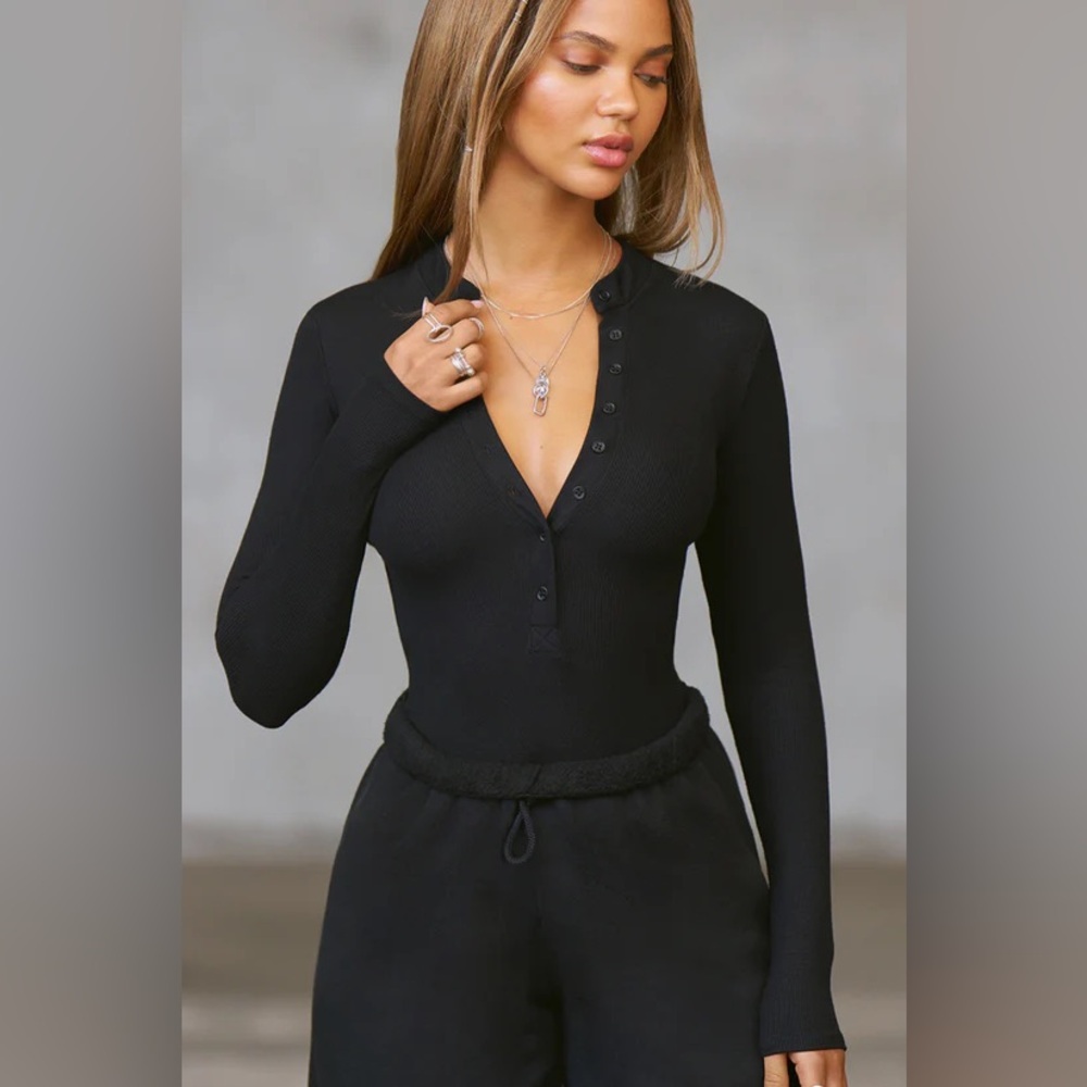 Joah Brown Midnight Black Buttoned Bodysuit